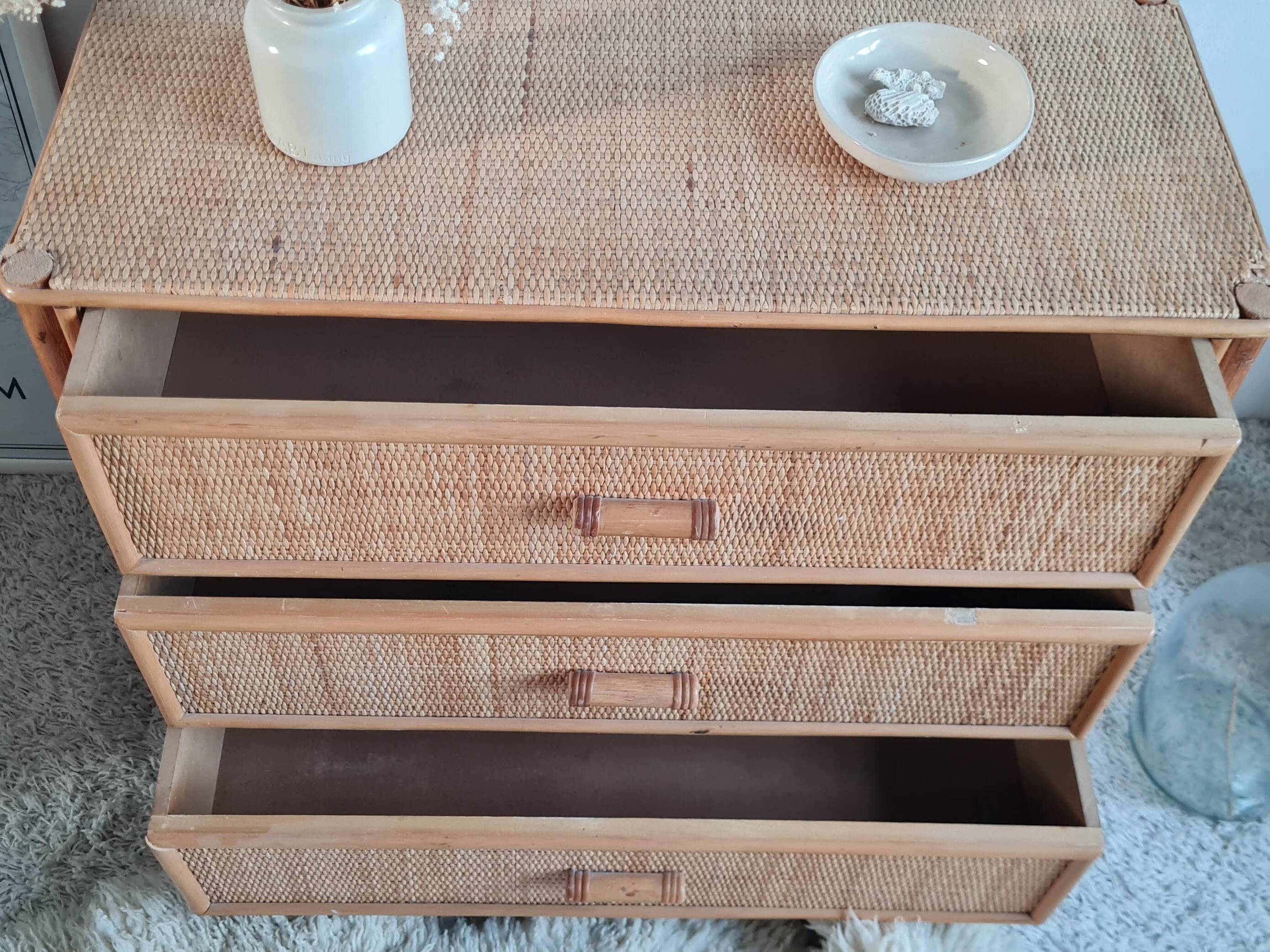 Vintage rattan chest of drawers circa 1970s