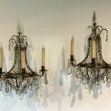 Pair of wall lamps bronze basket and grapevines XX century
