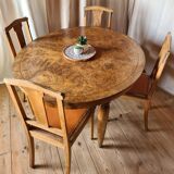 Lot Table & chaises en ronce de noyer