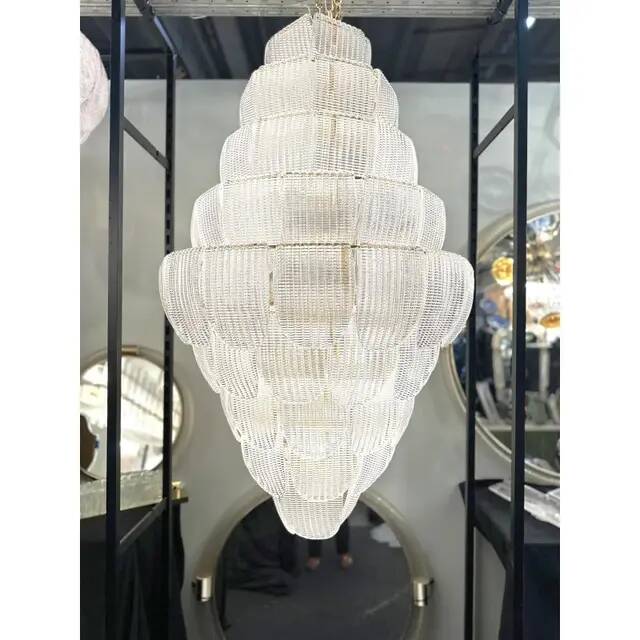 Italian Petals Murano Glass Chandelier in Transparent Diamanté Glass