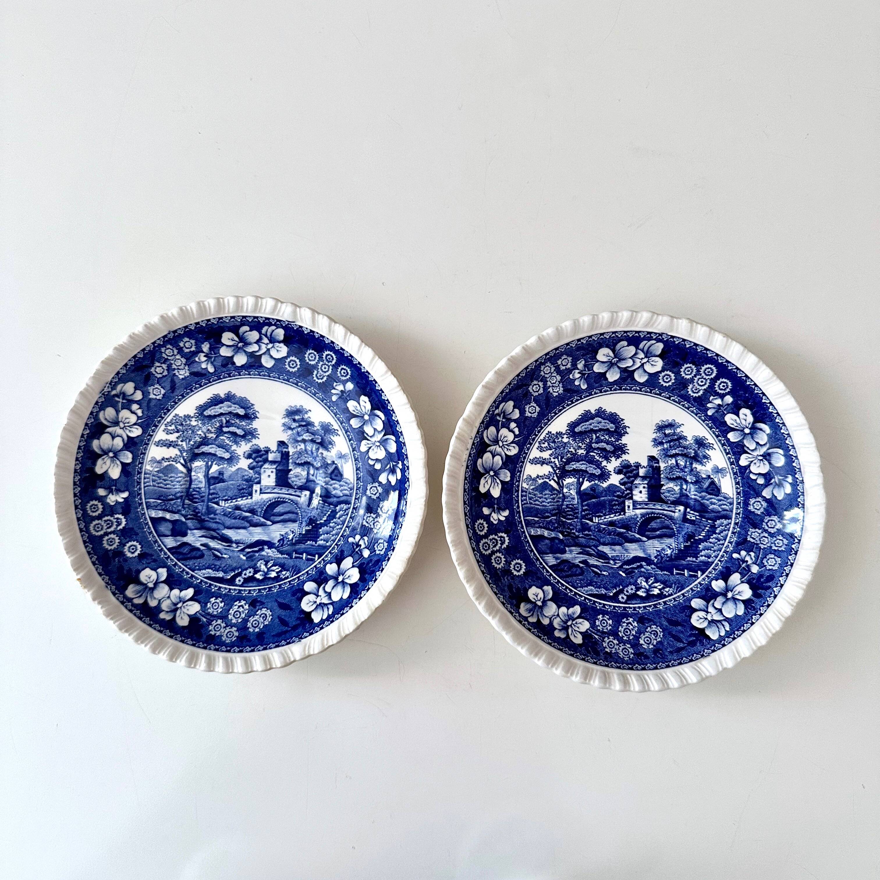 2 Spode Copeland “Blue Tower” Espresso Cups with Saucers – English Vintage