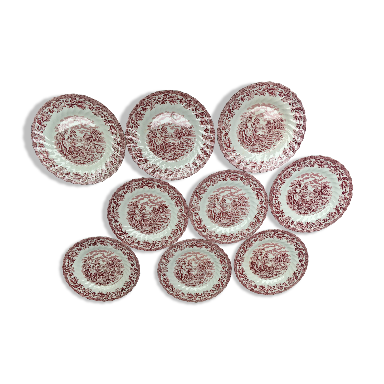 9 Myotts Country Life Staffordshire Ware dessert plates