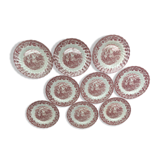 9 Myotts Country Life Staffordshire Ware dessert plates