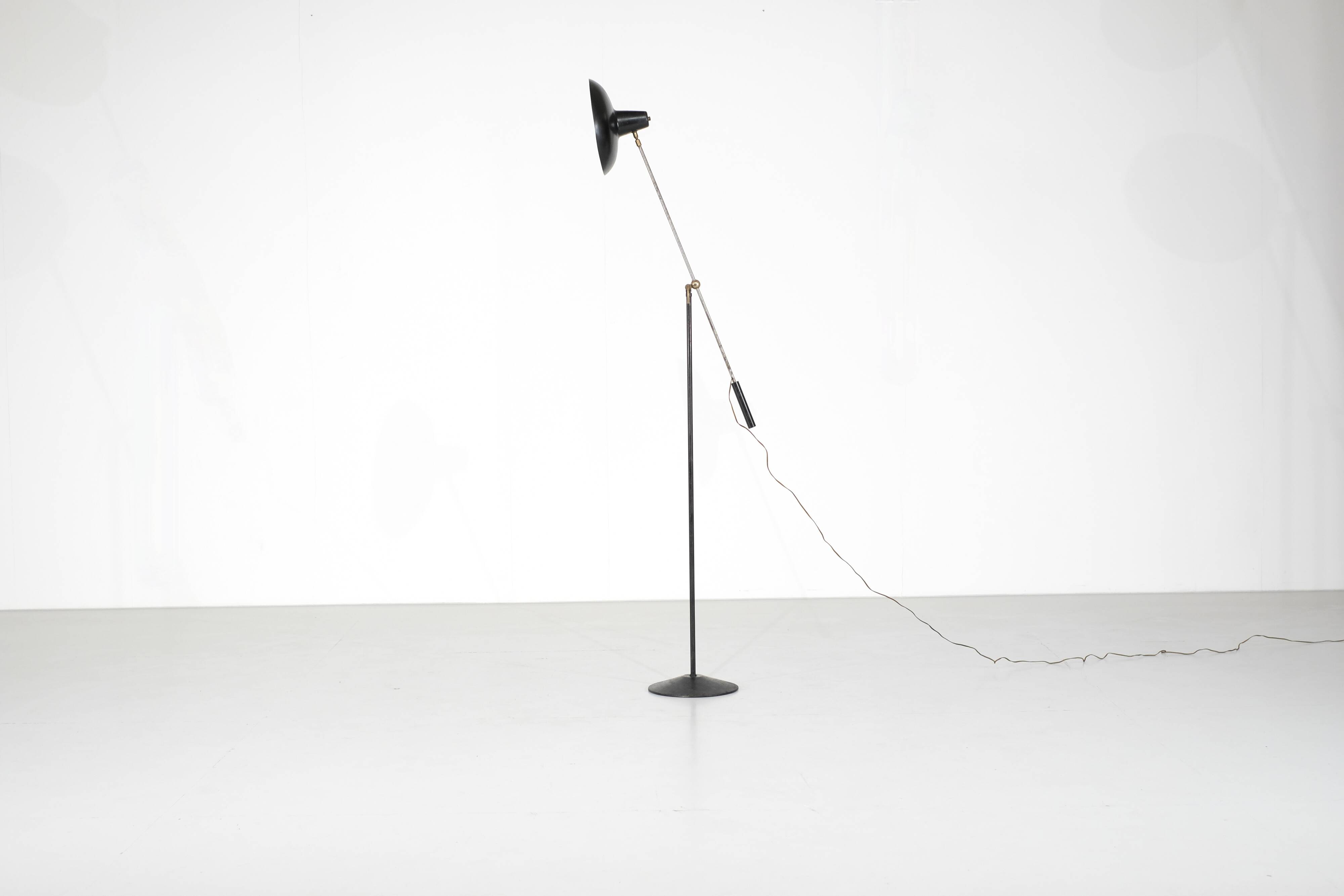 Metal and brass floor lamp, France - 1950s