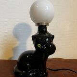 Cat lamp with opaline globe from the 80s
