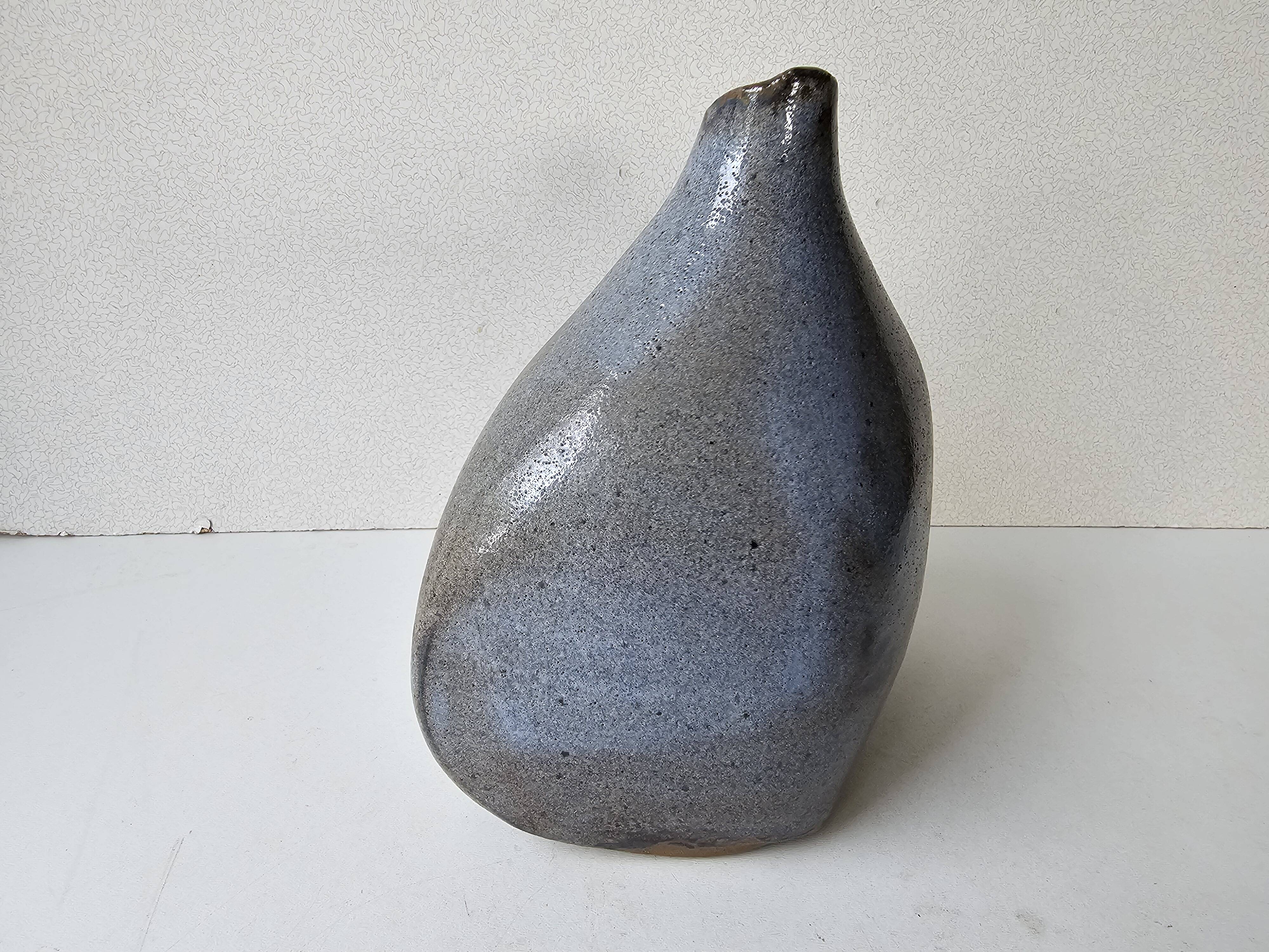 Grey glazed ceramic free-form vase - Height 17cm