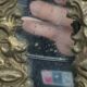 Old bevel mirror with metal parcloses pushed back Louis XIV style