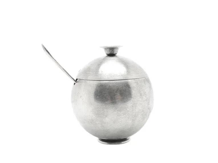 Mid-century modern sugar bowl, silver-plated brass, Poland, 1960s