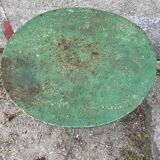 Riveted green old garden pedestal table