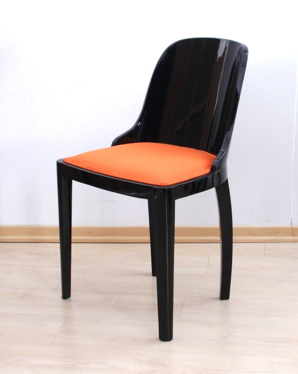 Art Deco Chair in Ebonized Wood, Orange Fabric, France, 1930