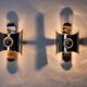 Pair of space age wall lights, chromed metal, Italy, 1970