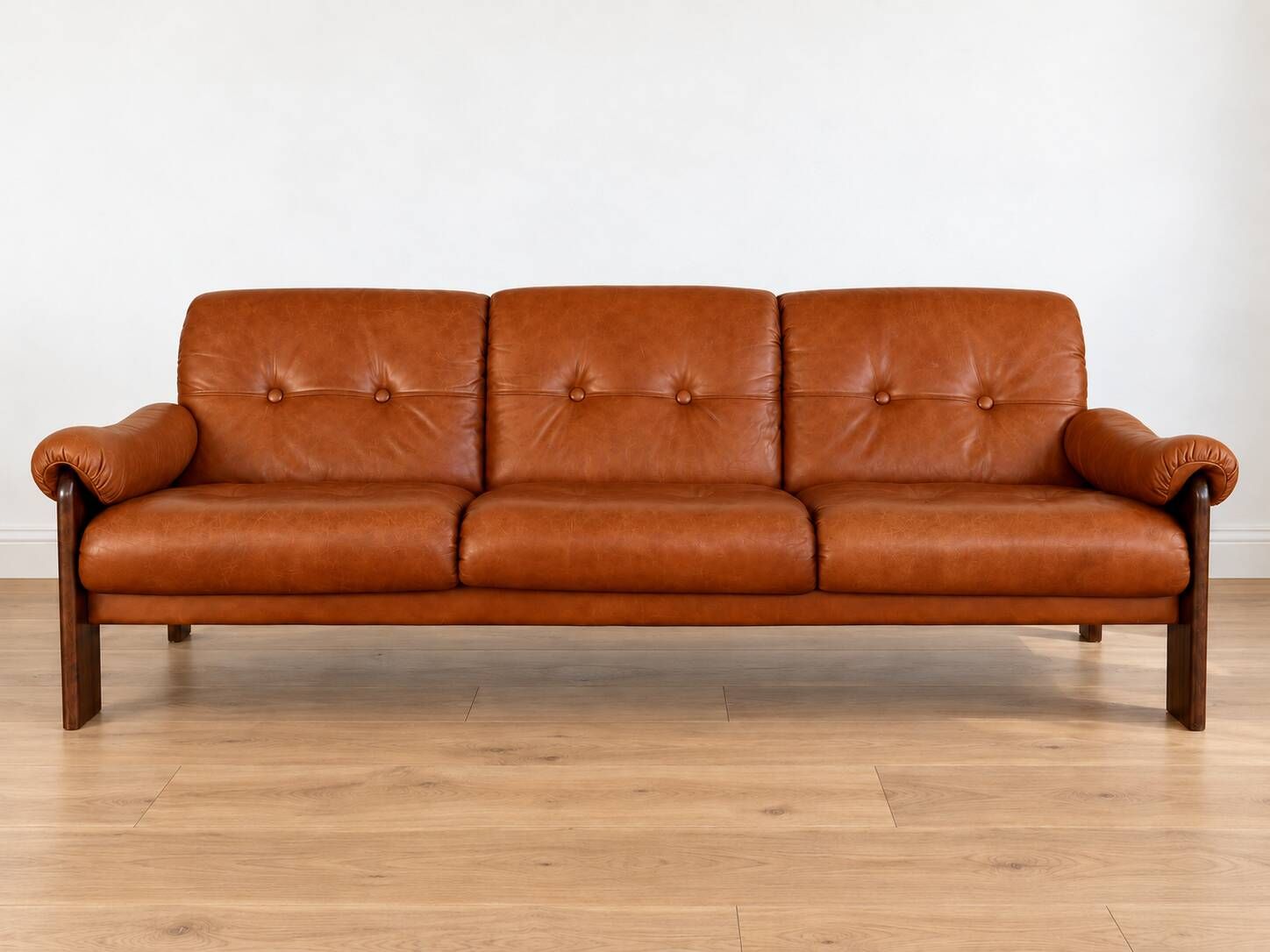 Vintage Swedish mid-century 3 person sofa in cognac leather, 1970s