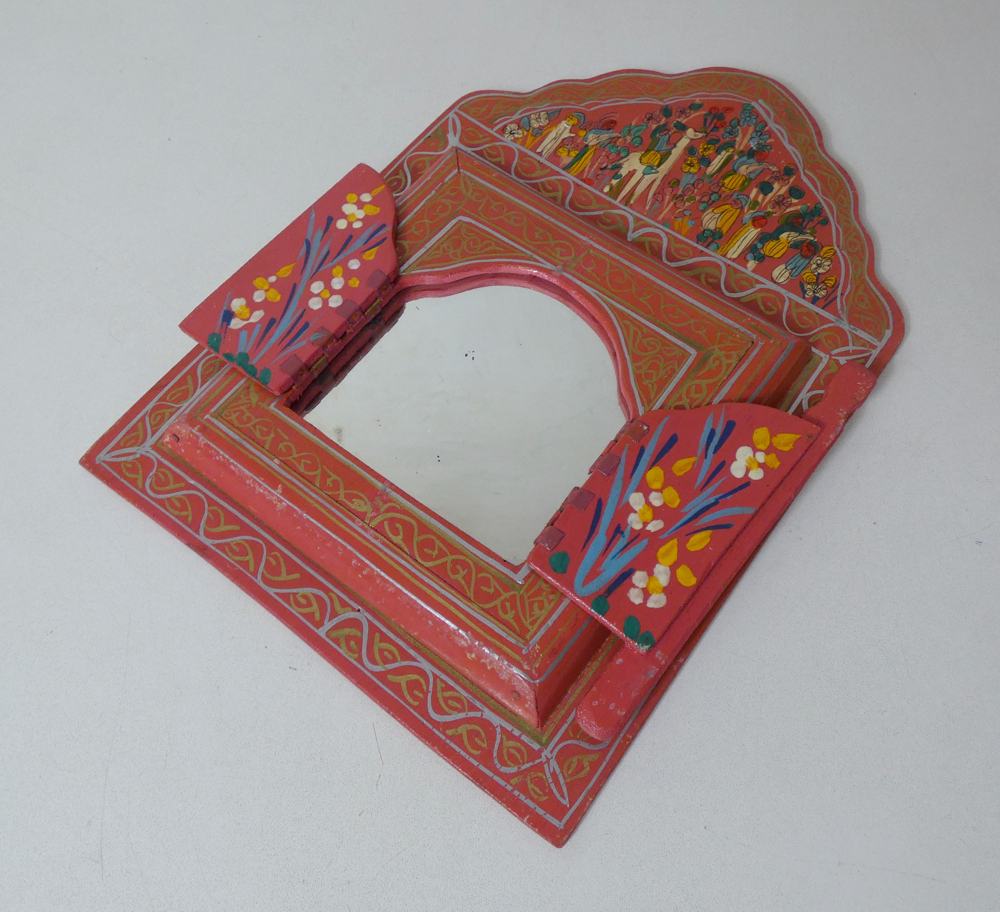 Old Moroccan mirror in pink wood Folk Art