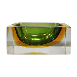 Cendrier rectangulaire vert et jaune par Flavio poli pour seguso 1960