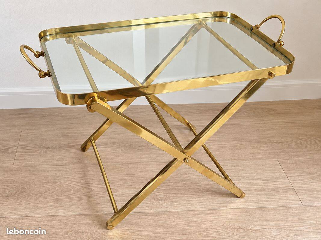 Vintage side table in gilded brass and glass – 1960s/70s