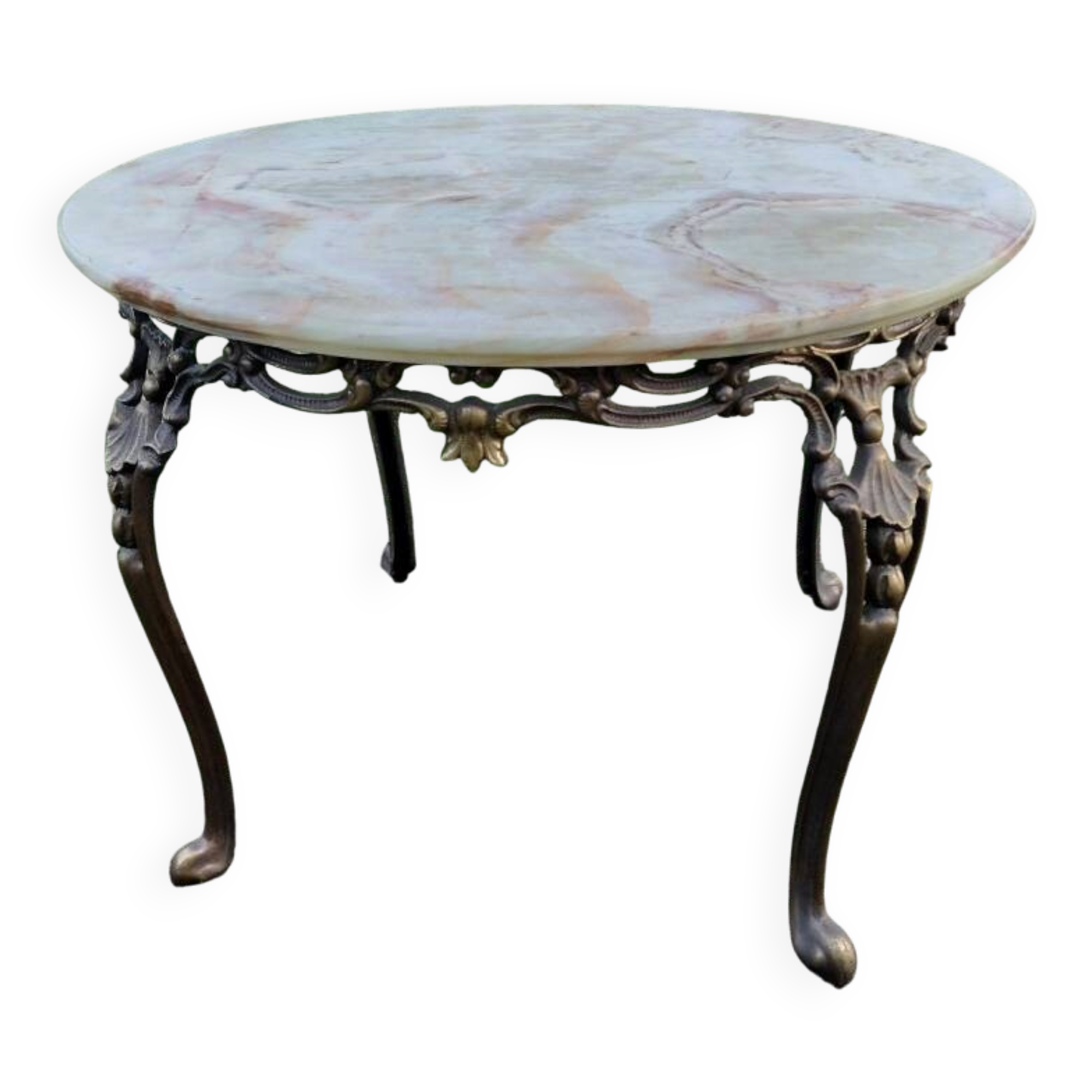 Vintage coffee table in onyx and patinated bronze – Napoléon III / Hollywood style