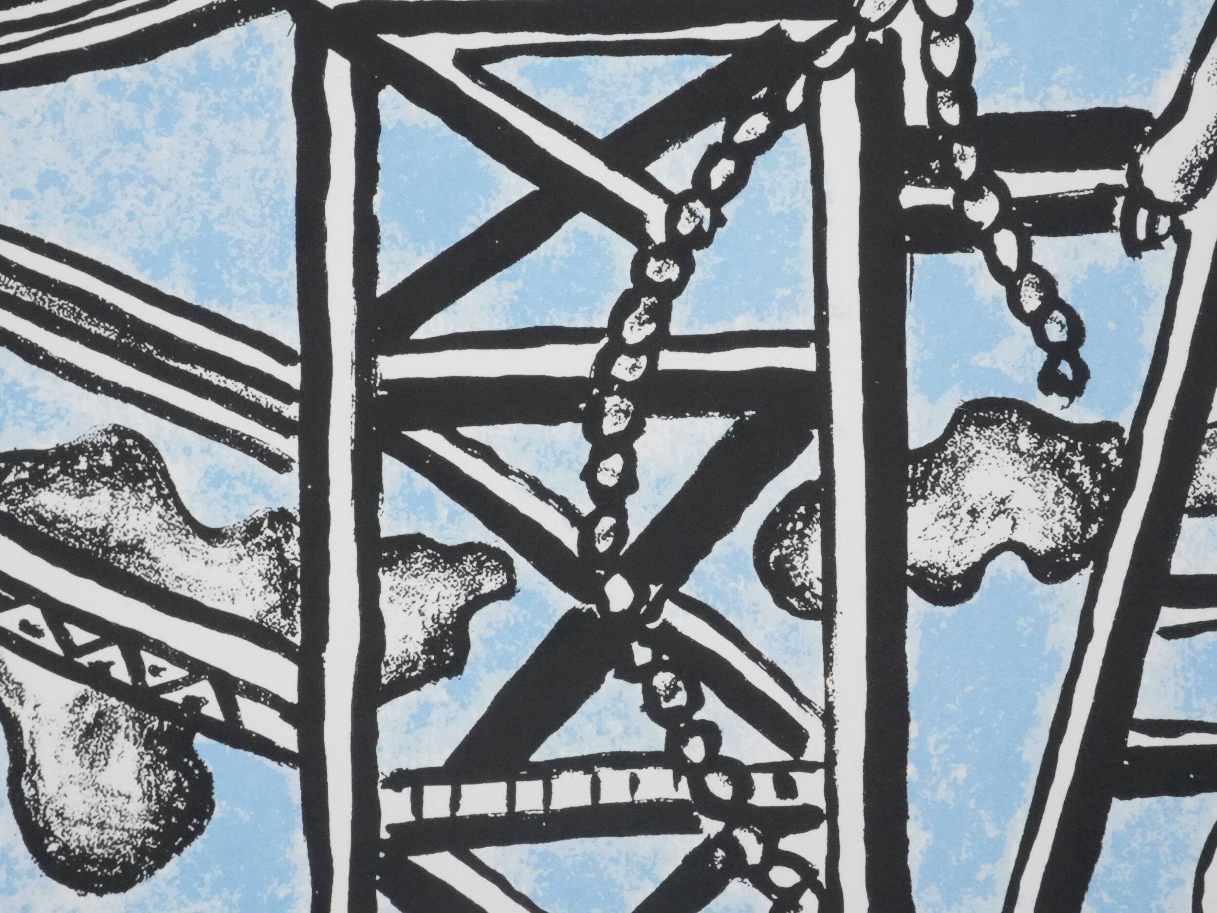 Fernand leger : les constructeurs (bleu), lithographie signée