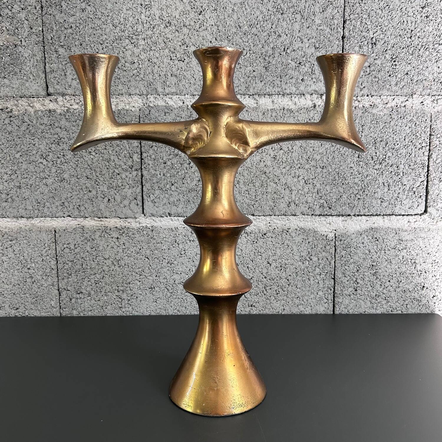 Brutalist gilt bronze candelabra