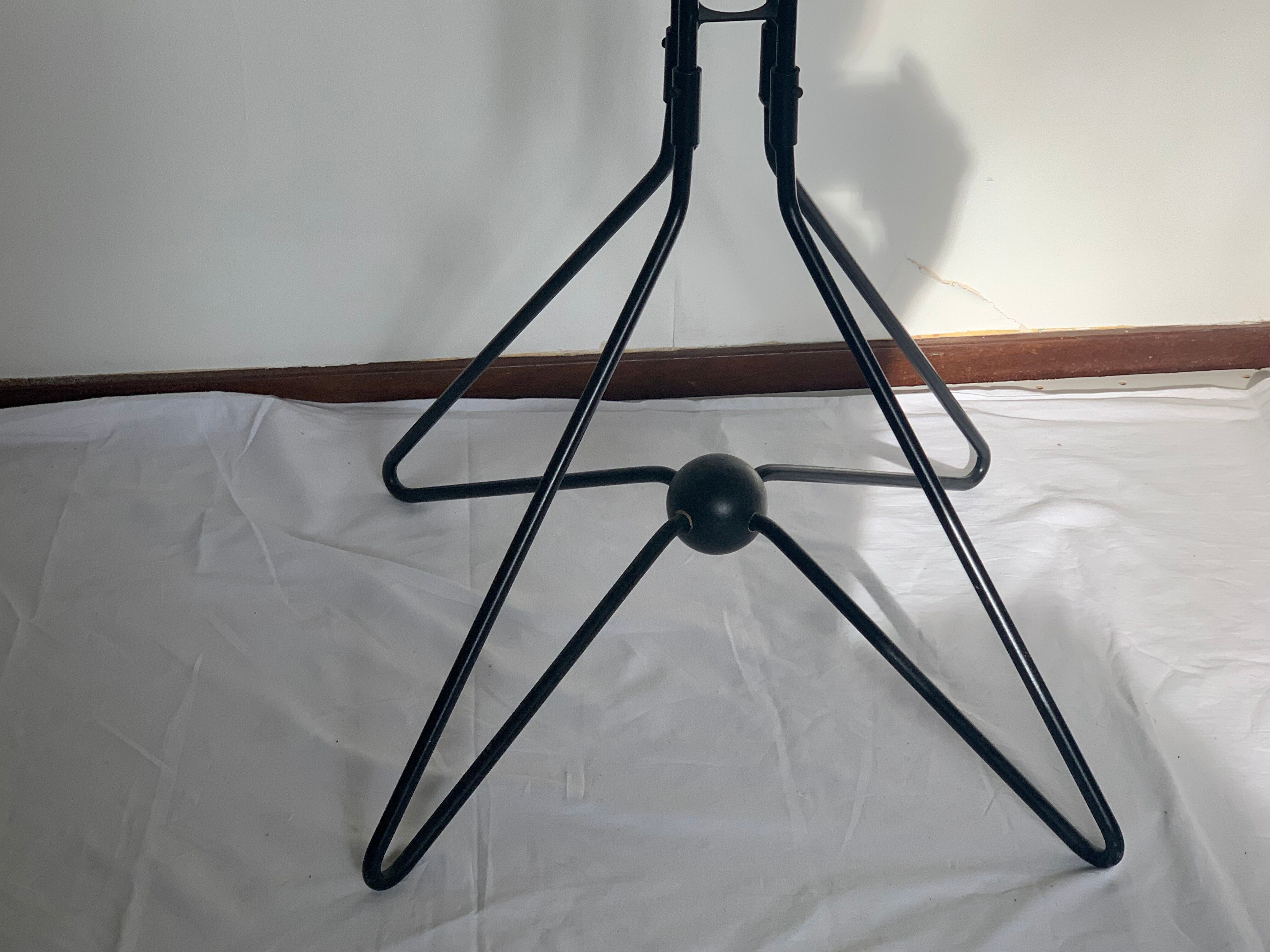 Vintage sixties iron and wood brutalist art deco standing coat rack France