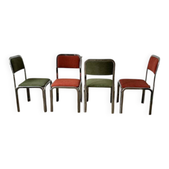 Set of 4 chrome and corduroy chairs