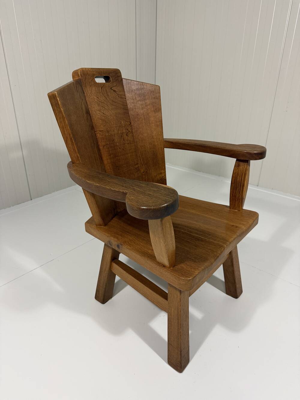 Rustic brutalist arm chair solid oak 1960’s