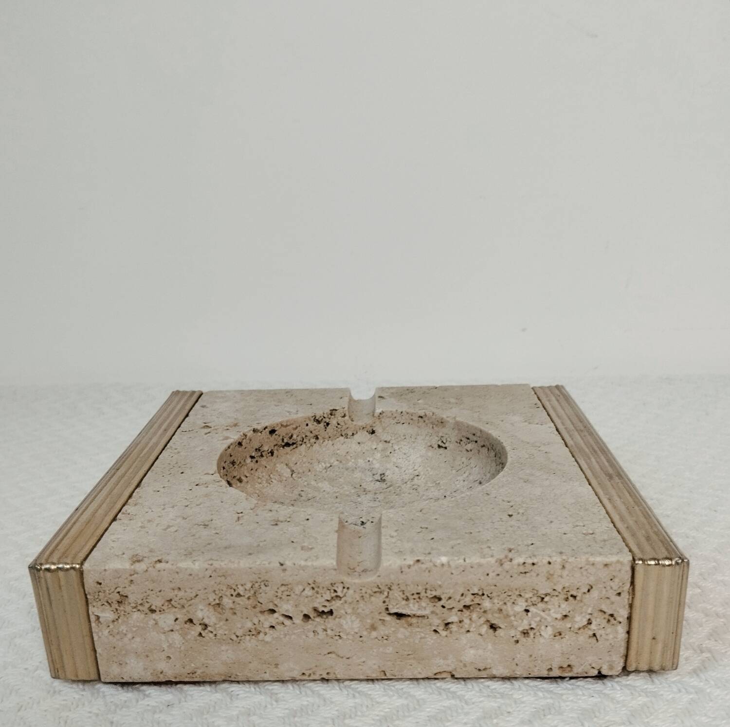 Travertine and brass ashtray