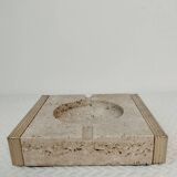 Travertine and brass ashtray