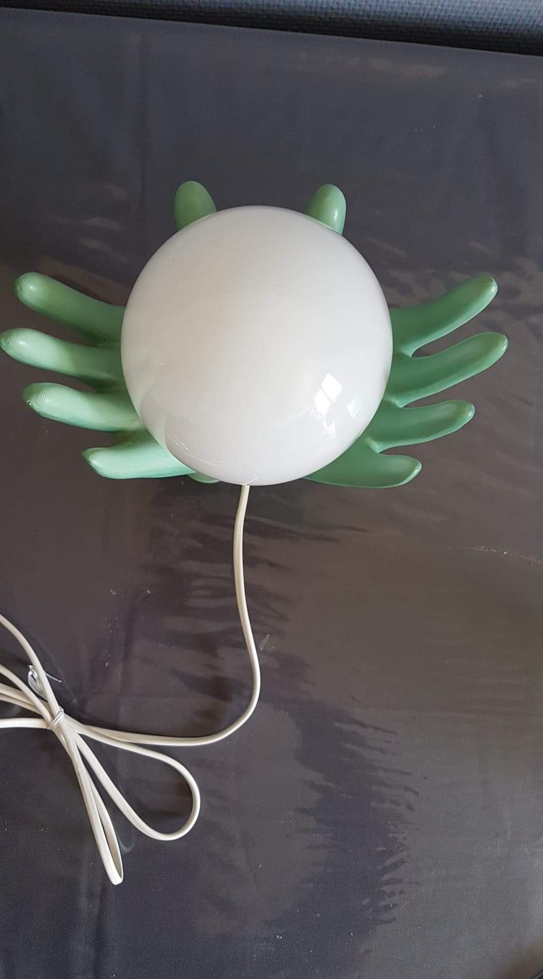 Vintage hands lamp globe opaline and green ceramic