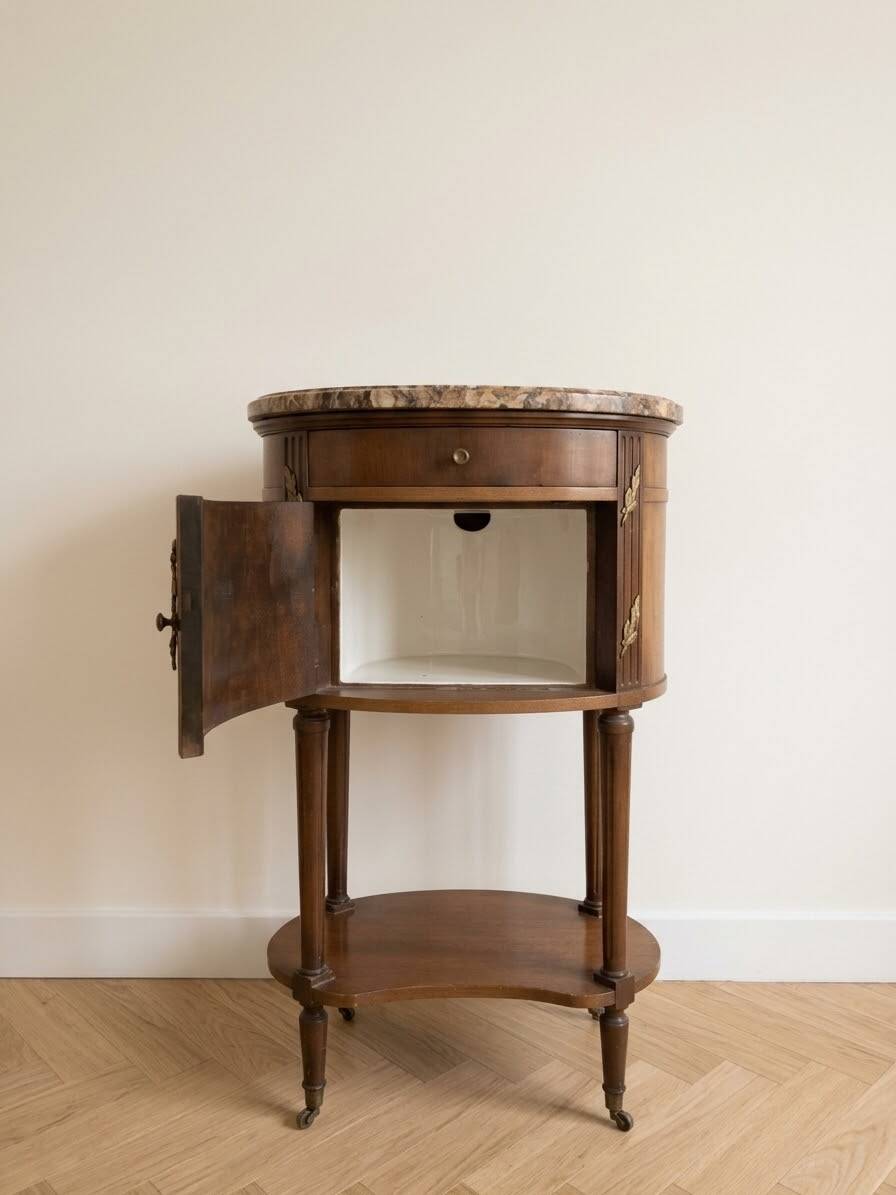 Louis XV bedside table in wood and marble