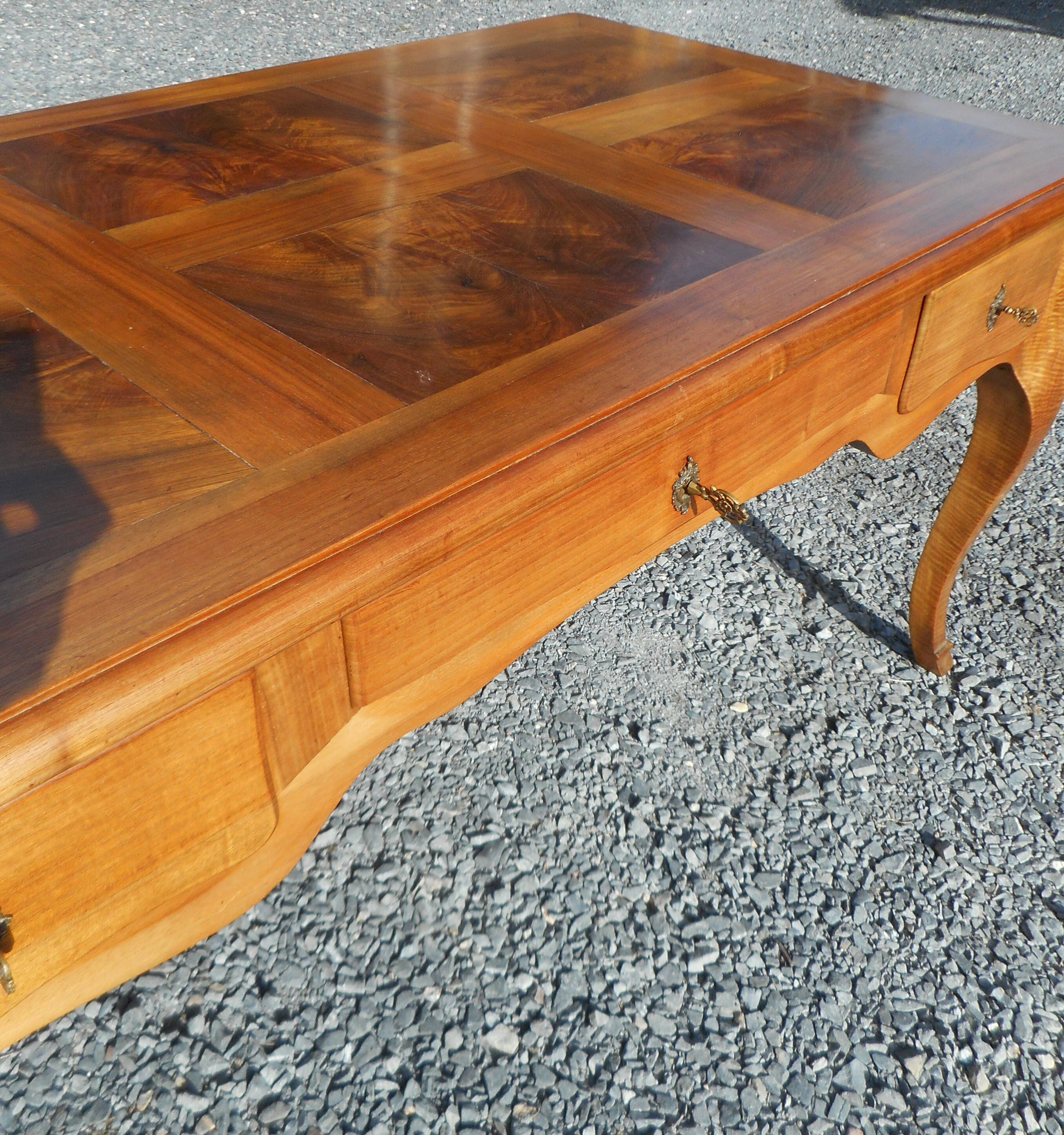 large double-sided walnut desk 3 drawers 2 pulls