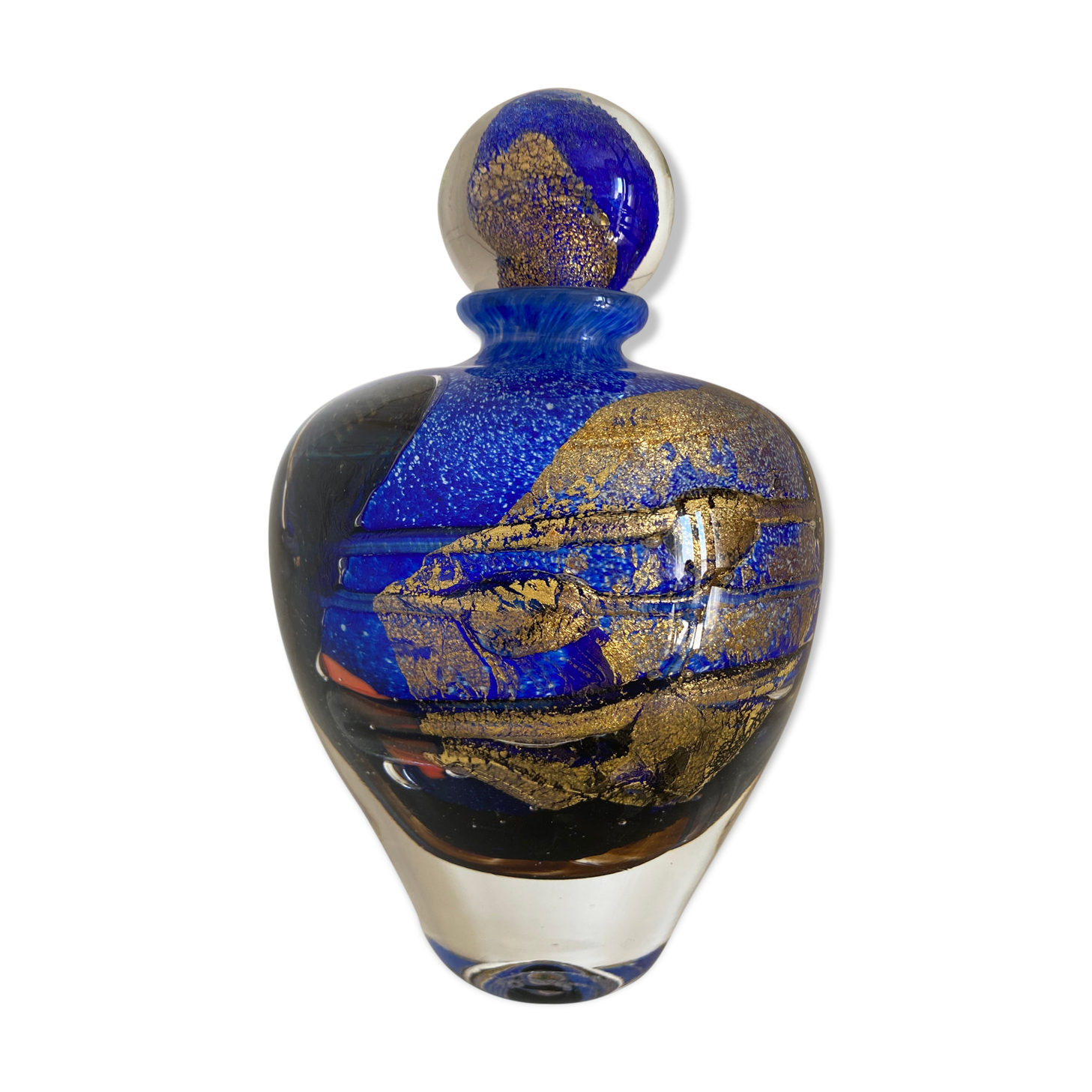 Ovoid bottle of master glassmaker Jean-Claude Novaro in perfect condition