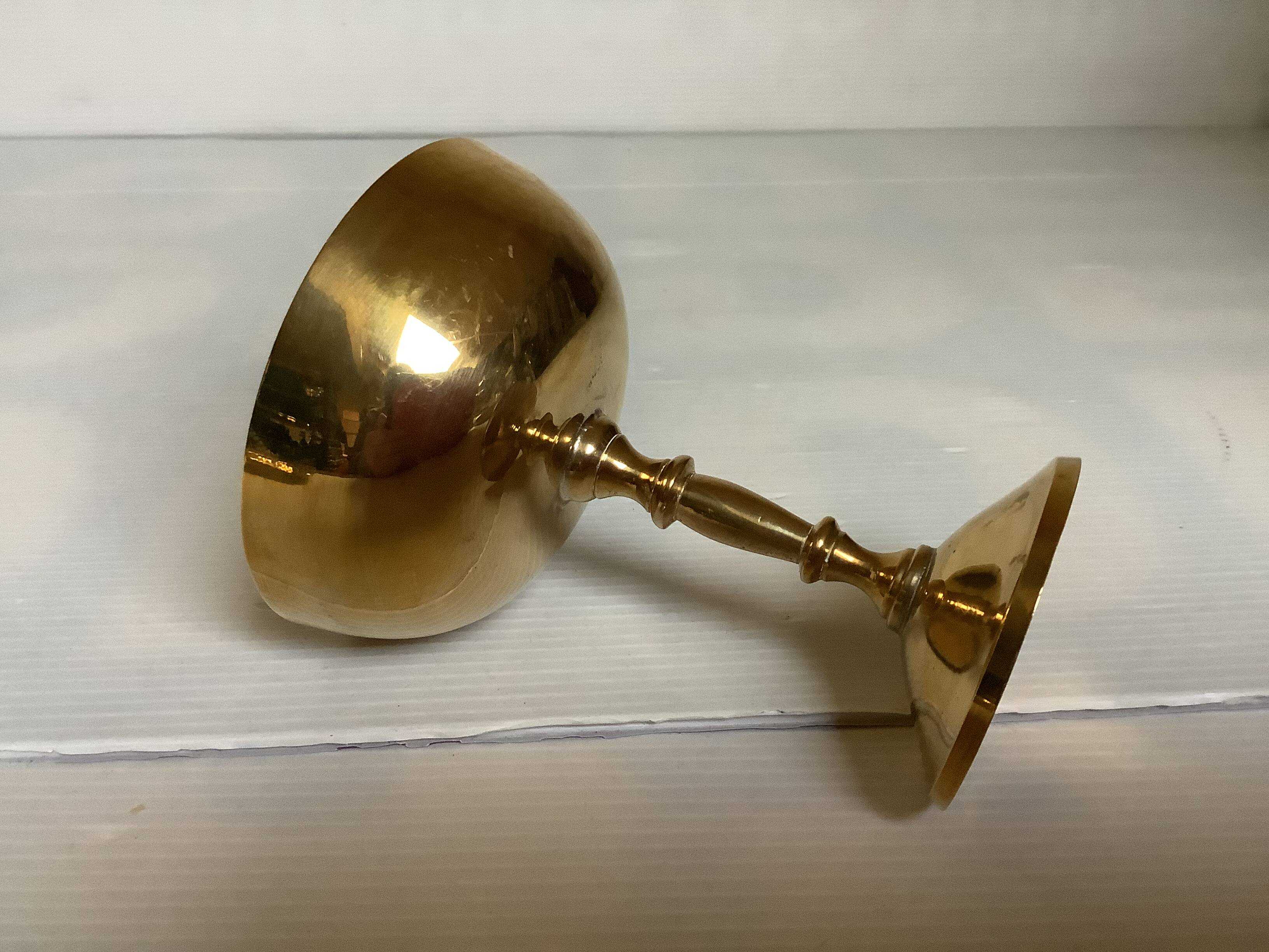 Brass bowl, ring holder, chalice.