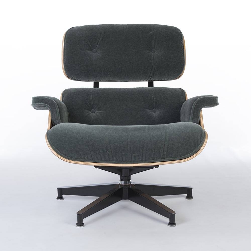 Green Mohair & Walnut Herman Miller Original Eames Tall Lounge Chair & Otto