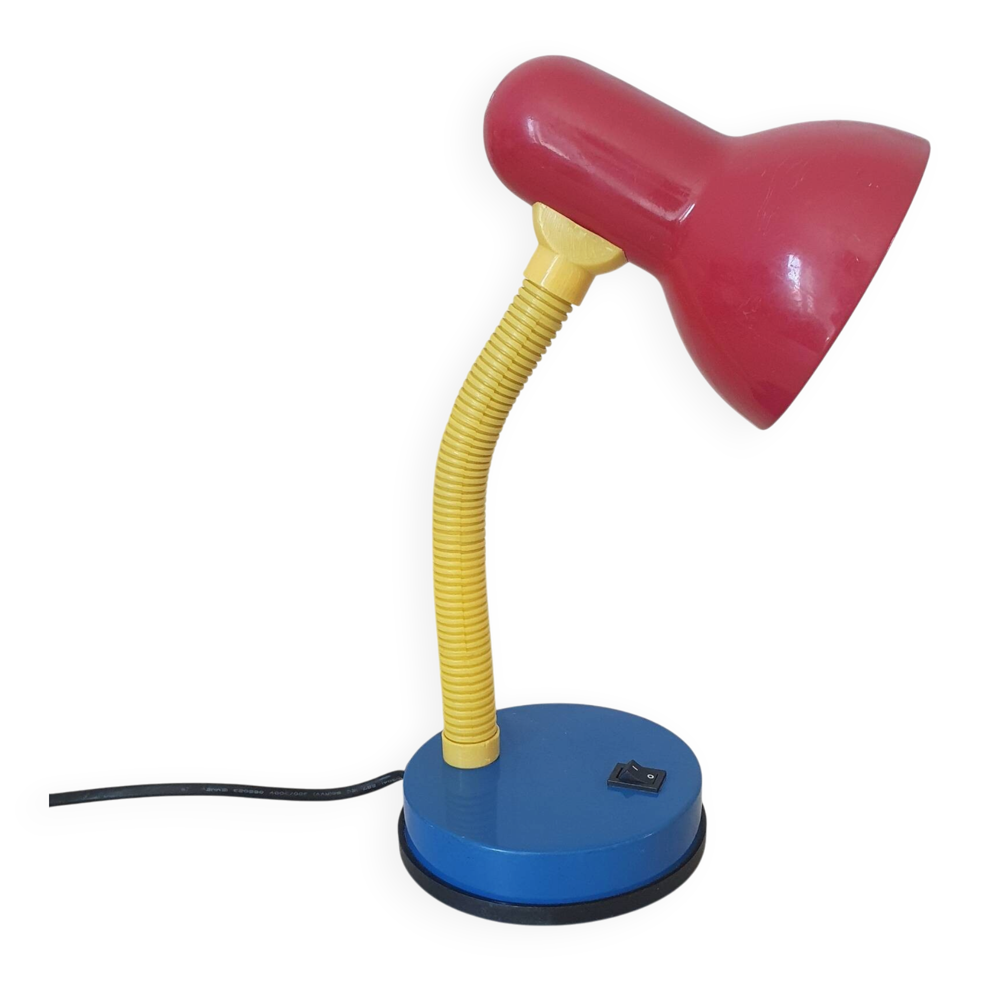 Lampe de bureau couleur Memphis rouge bleu jaune