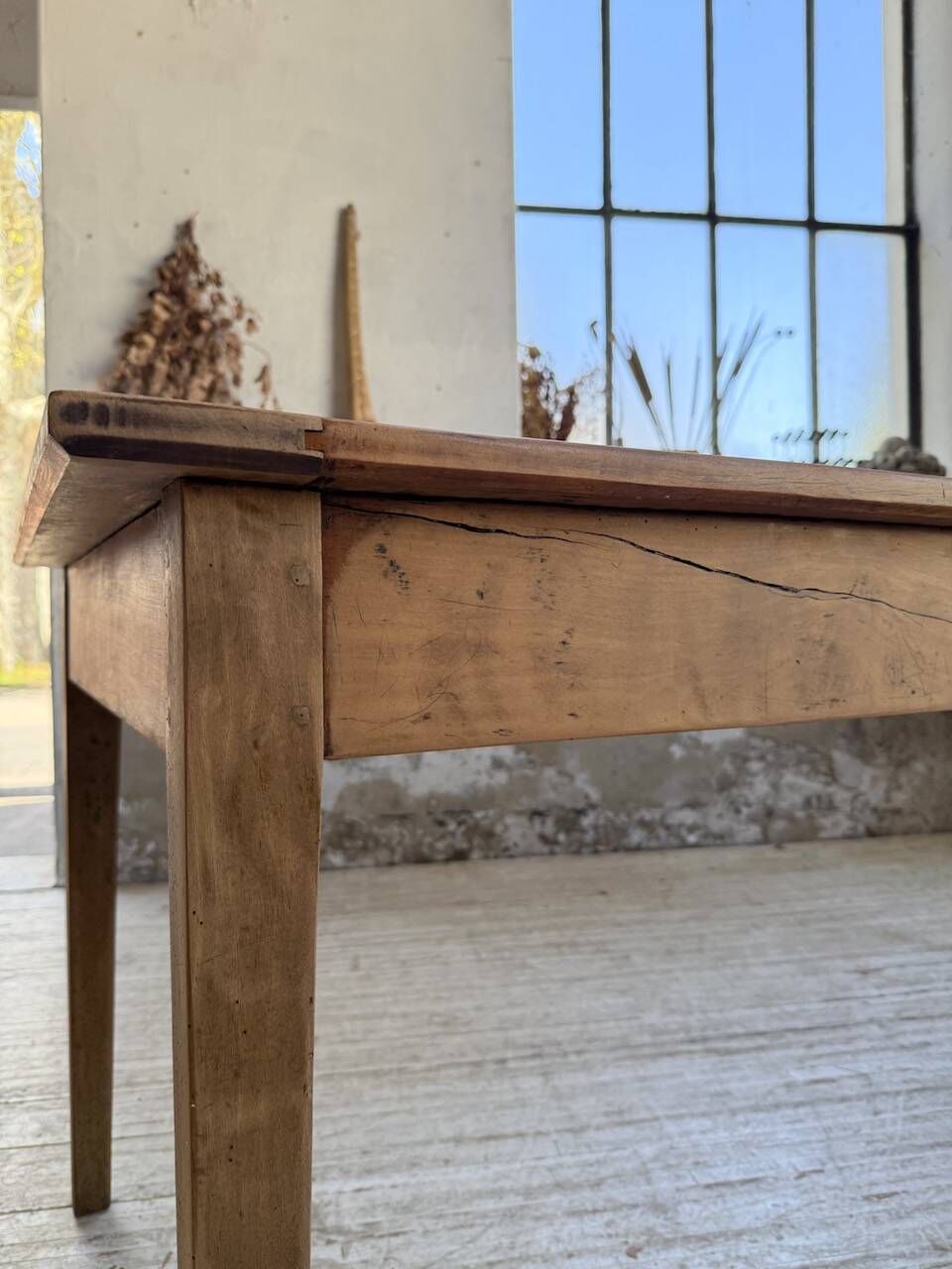 Cherry farmhouse table with spindle legs, 1950s