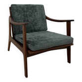 vintage Scandinavian armchair in wood and green fabric – 1960s
