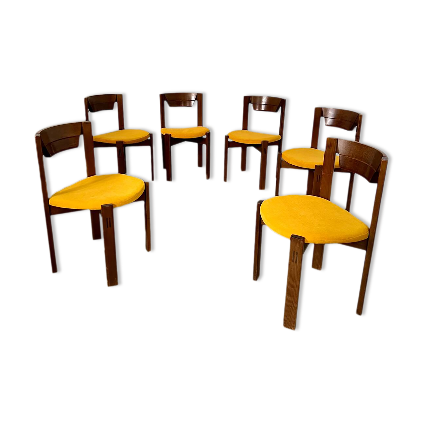 Set of 6 Scandinavian style chairs Girsberger 70s vintage solid wood mustard yellow