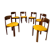 Set of 6 Scandinavian style chairs Girsberger 70s vintage solid wood mustard yellow