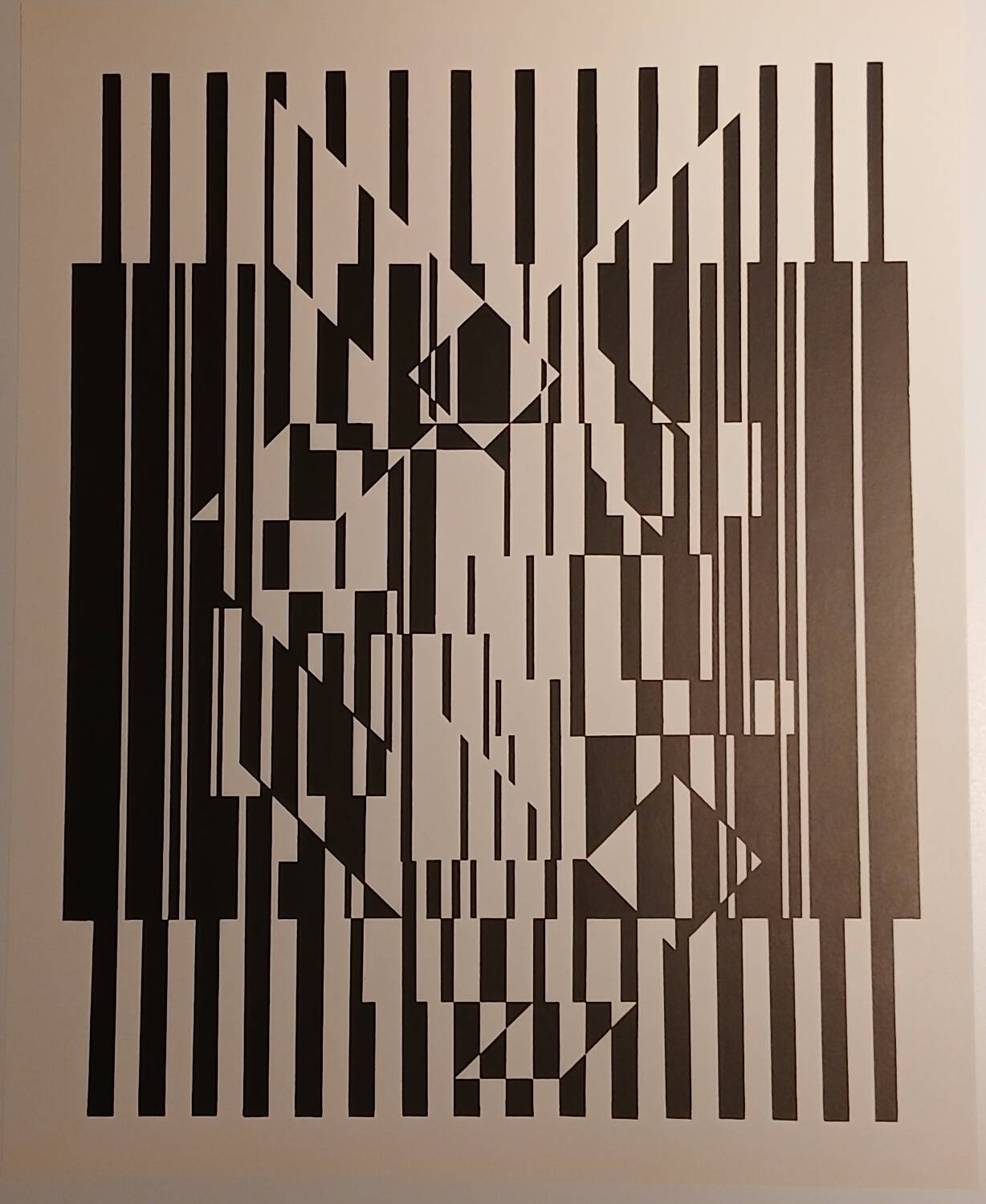 Linear silkscreen print by Victor Vasarely, vintage print circa 1970, op ar
