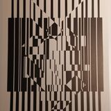 Linear silkscreen print by Victor Vasarely, vintage print circa 1970, op ar