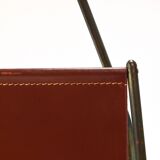 Carl Auböck II Magazine rack Midcentury, brass and brown leather, vintage, Austria