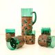 Vintage brutalist drinks set of green glass and patinated copper
