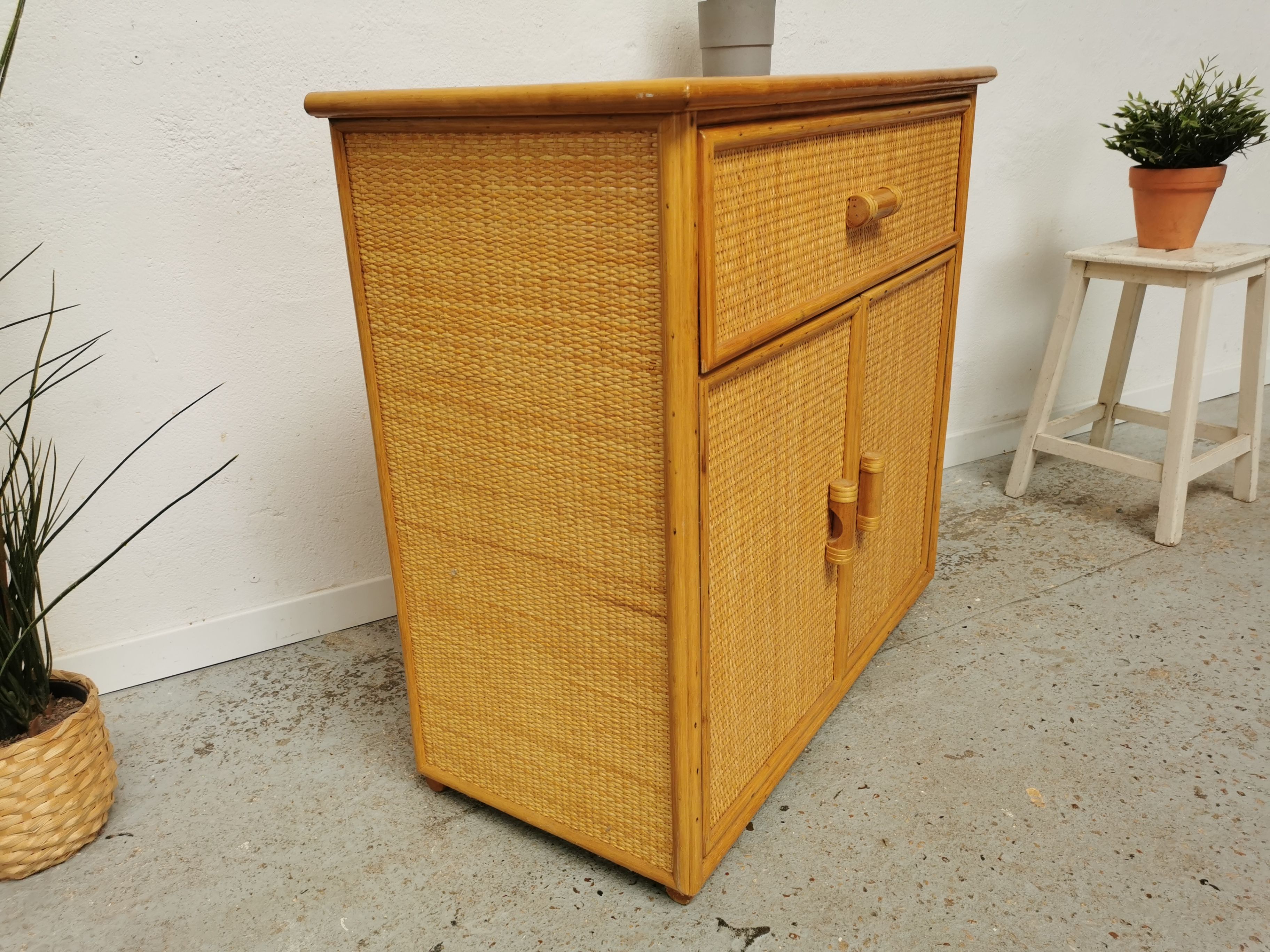 Roche Bobois vintage rattan sideboard