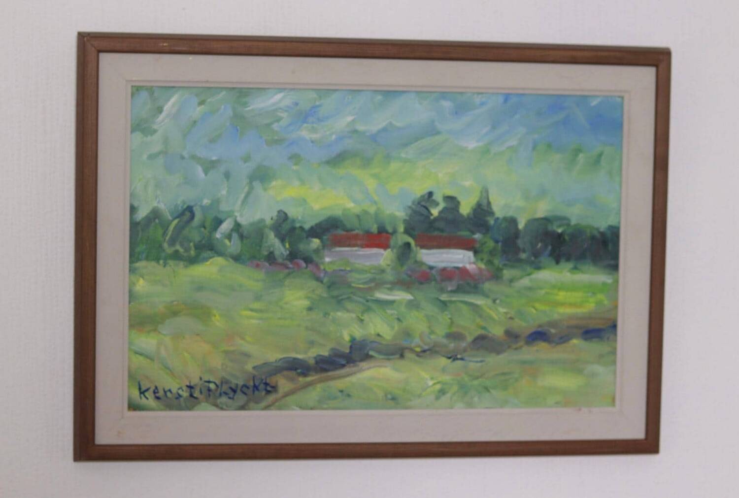 Swedish Oil on Canvas – “Houses” by Kersti Flyckt – Vintage & Framed