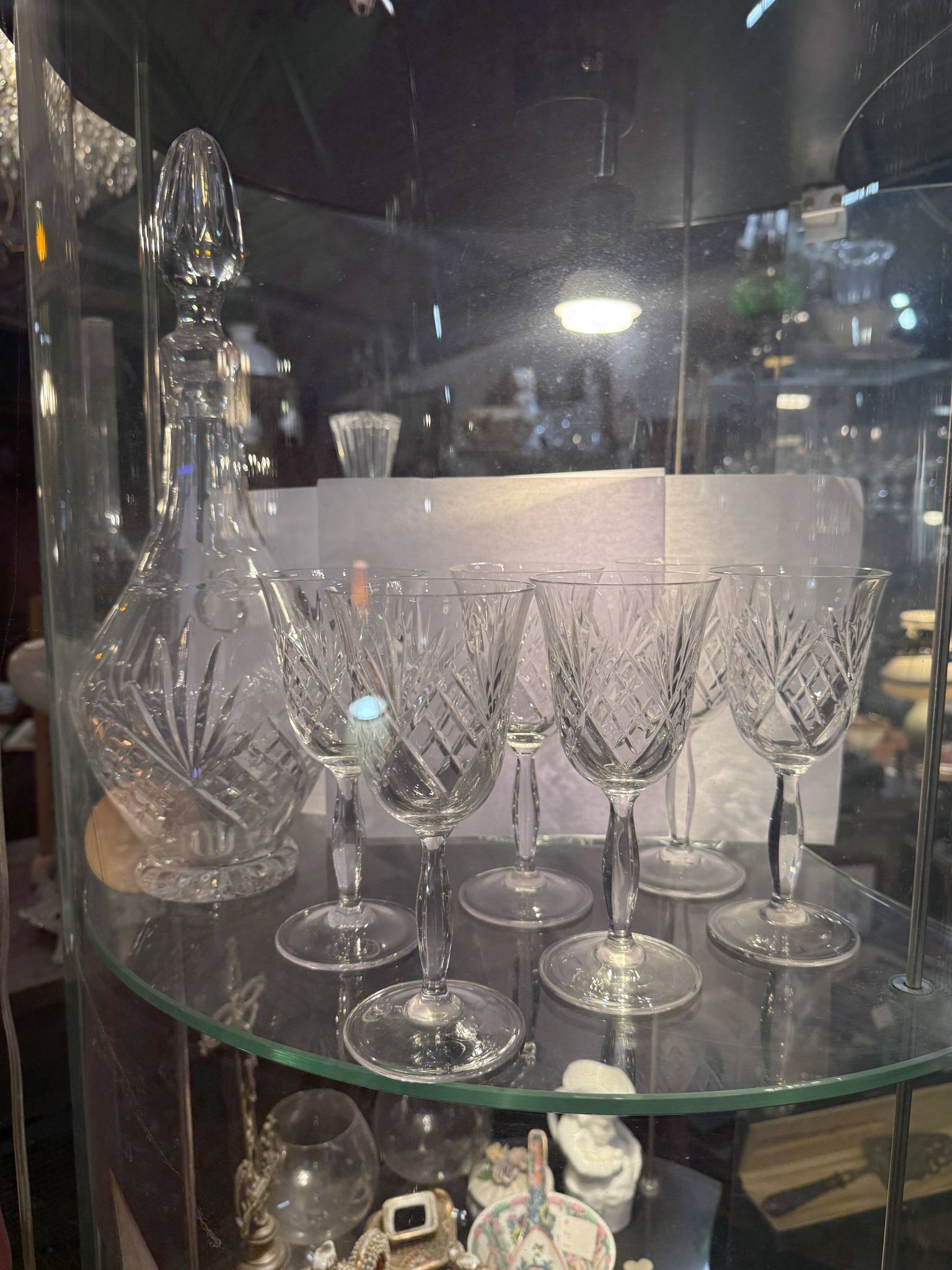 6 wine glasses and a ewer in etzel crystal