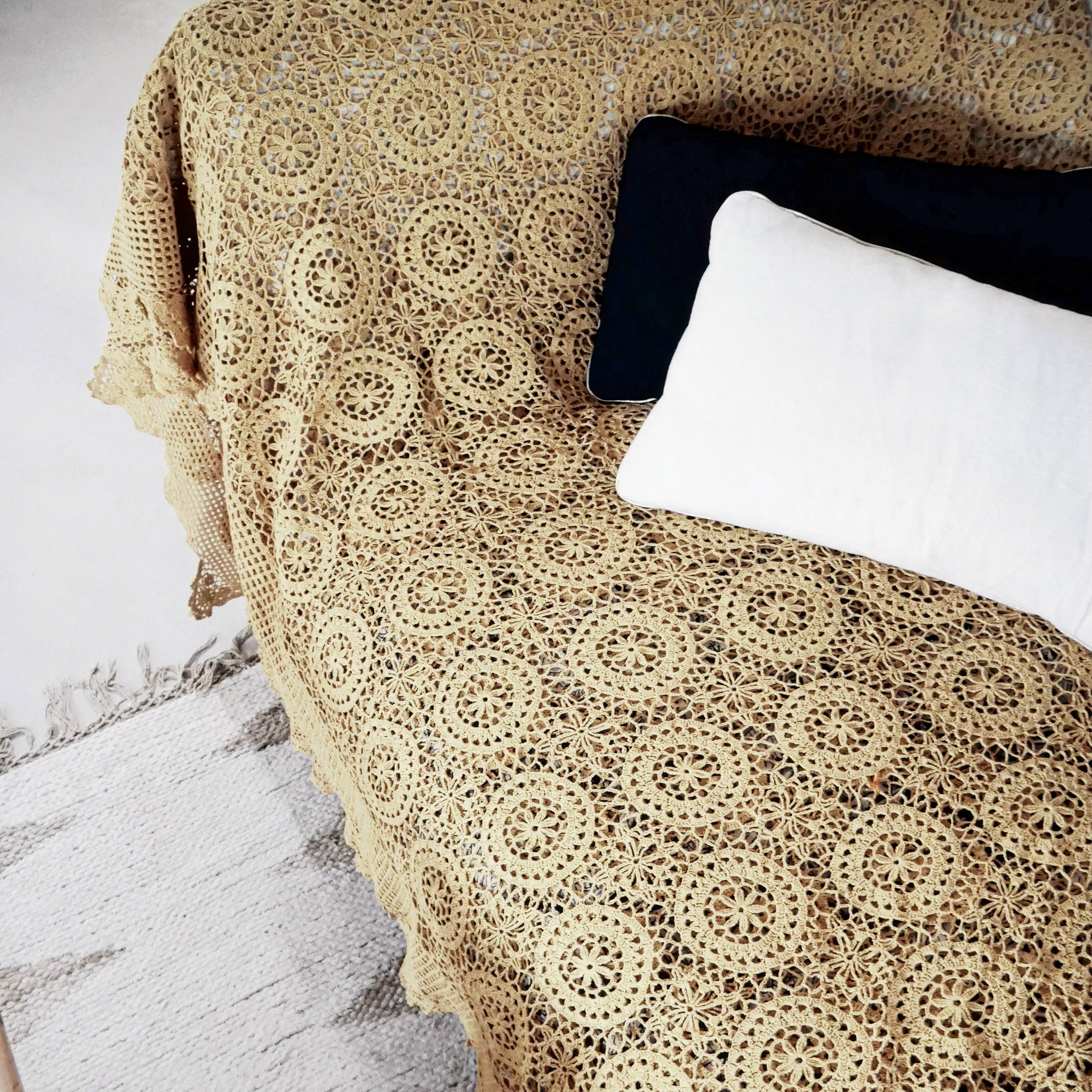 Dyed crochet bedspread