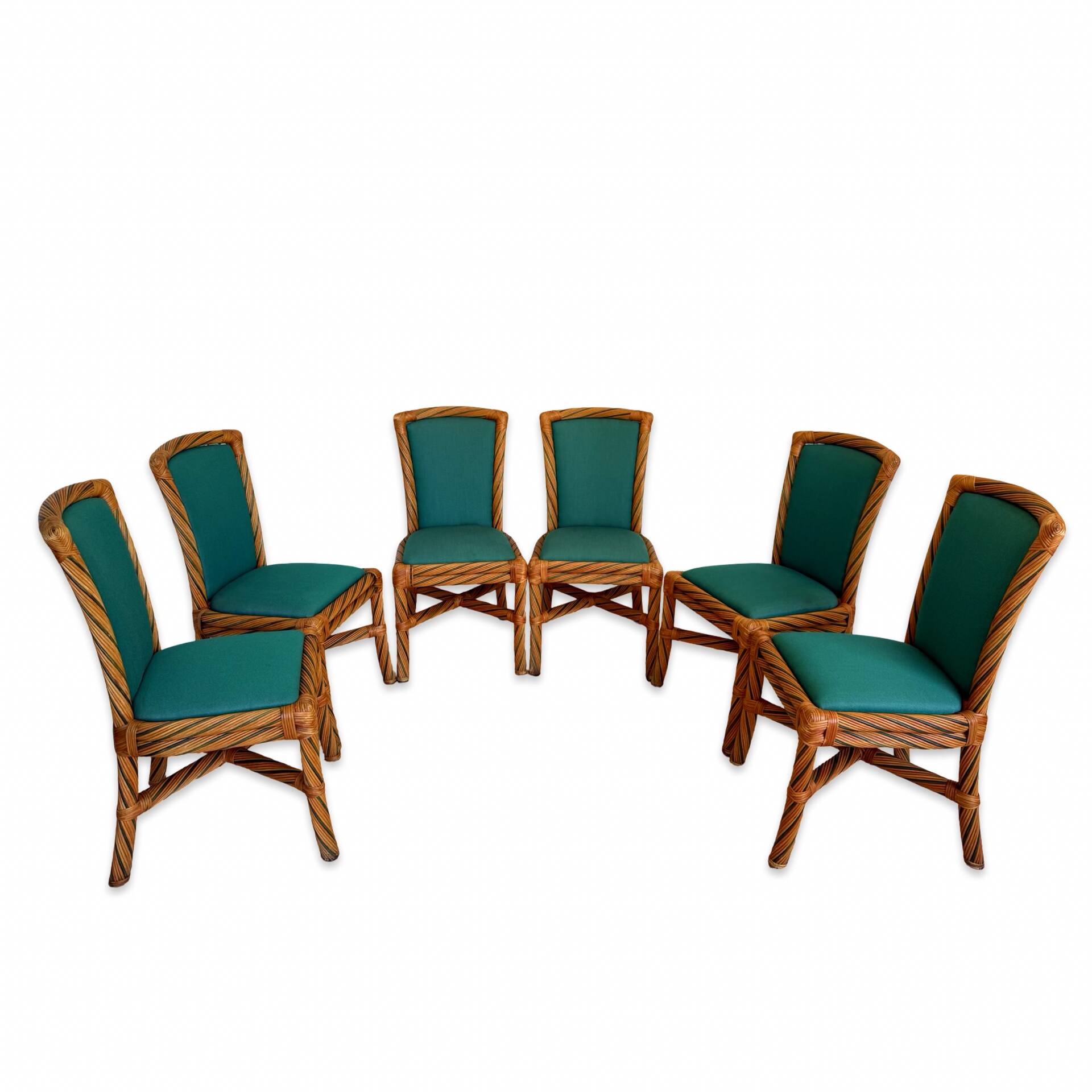 Set of six vintage bamboo and rattan dining chairs