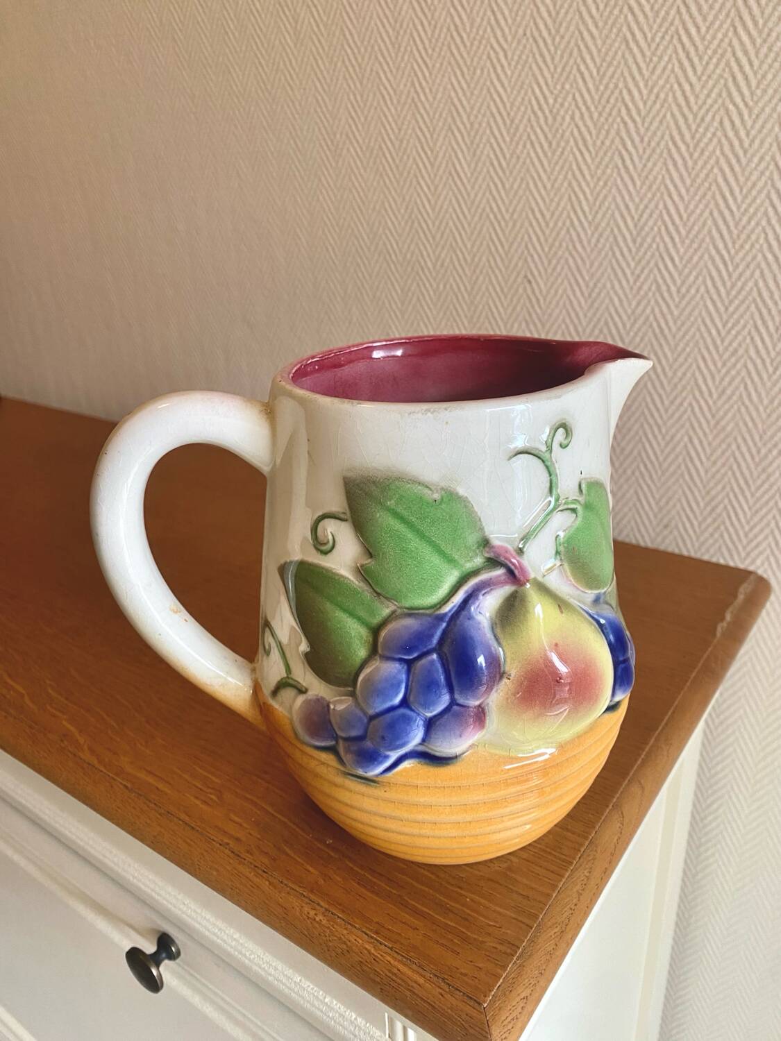 Saint Clement earthenware carafe with fruit decoration