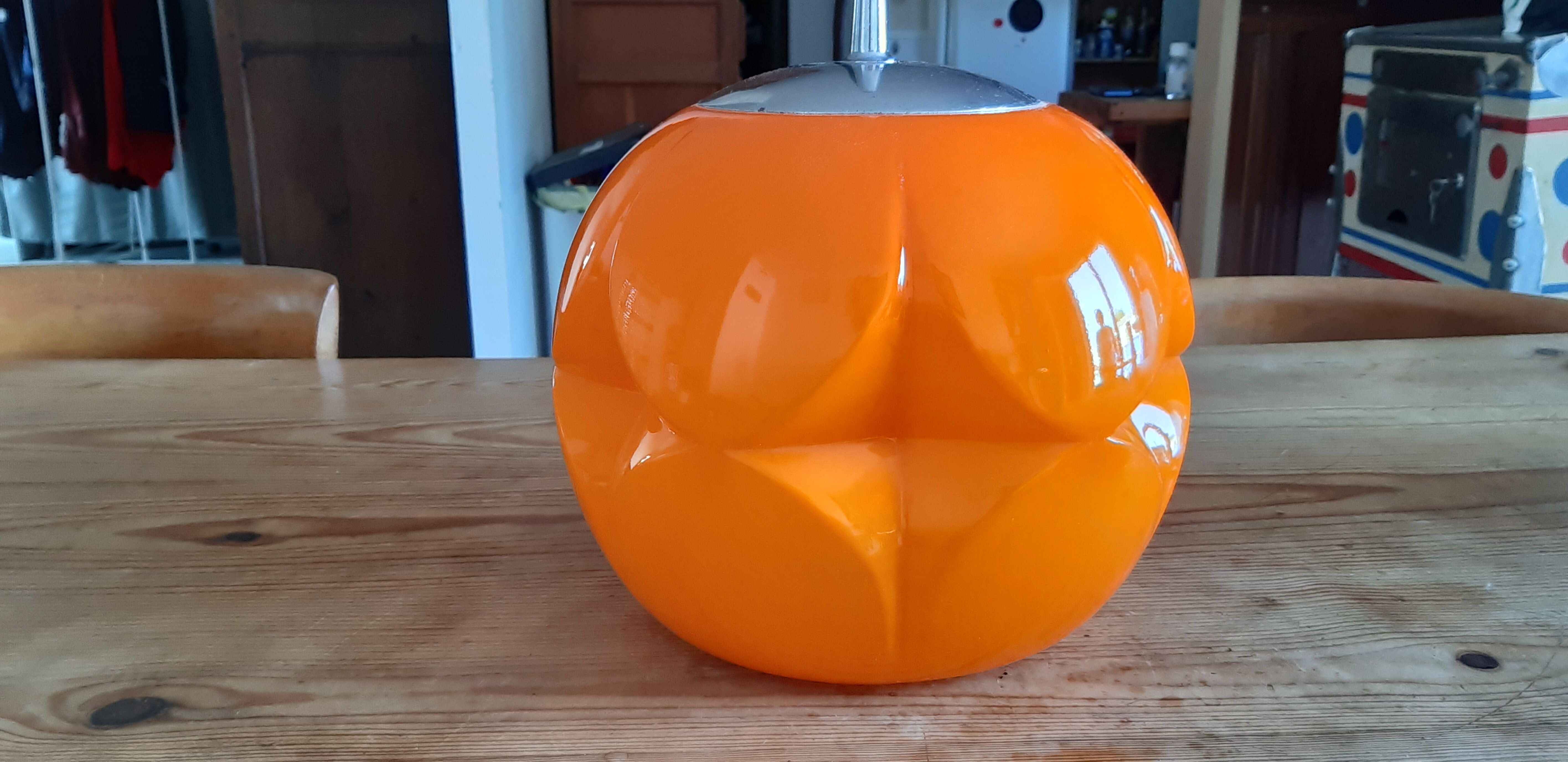 Vintage Putzler pendant lamp in Orange and White Opaline