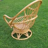 Pair of swivel rattan armchairs